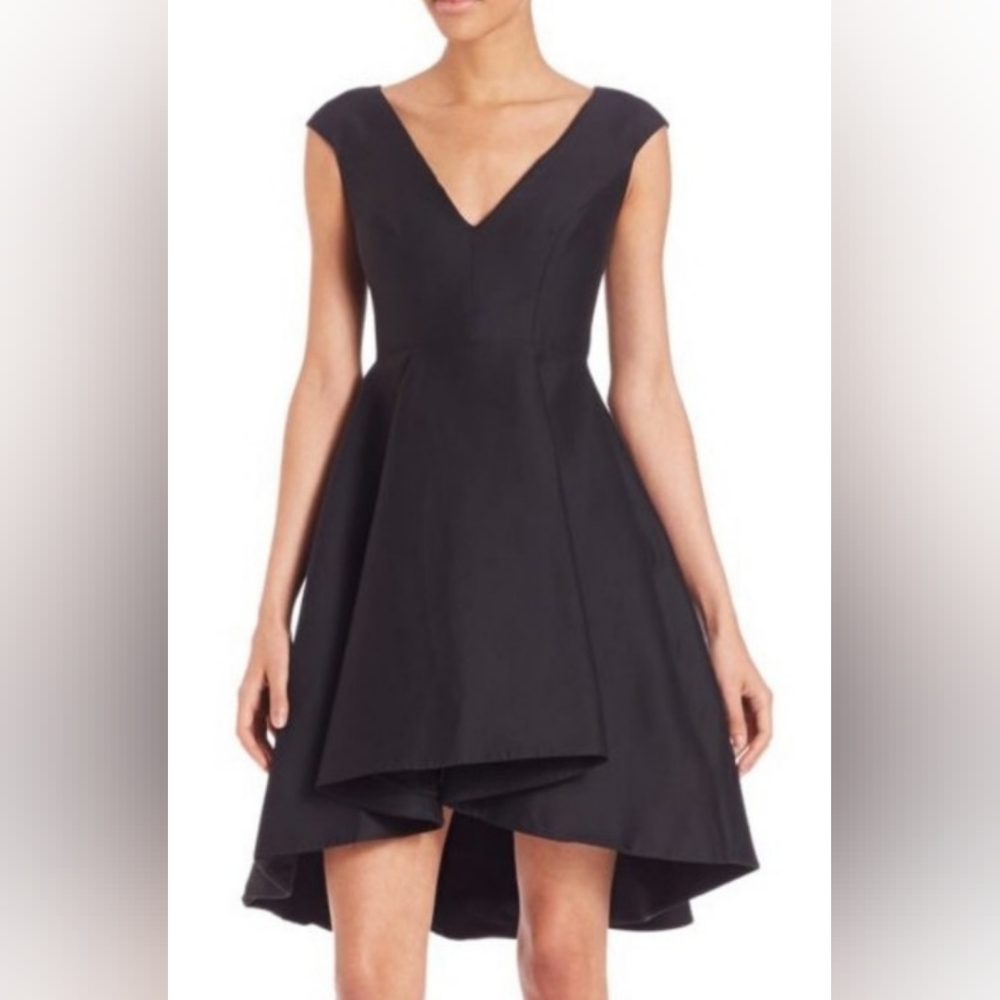 Halston Heritage party dress hi-low dramatic pleated wide skirt sz 2